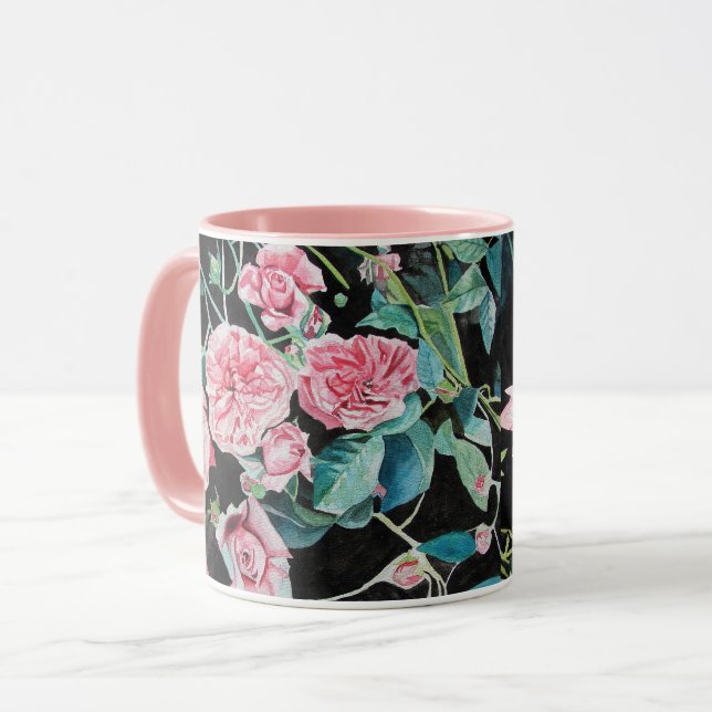 Taza de acuarela de rosa rosa (Anverso izquierdo)