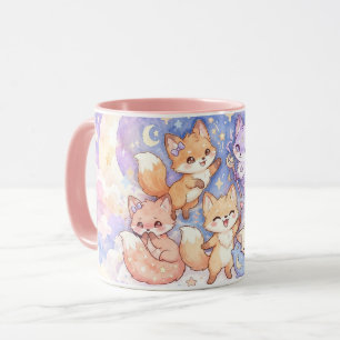Taza de Acuarela Luna y Estrellas Zorros Lindos