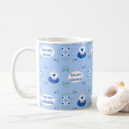 Taza de afirmaciones con tema de taza de café azul