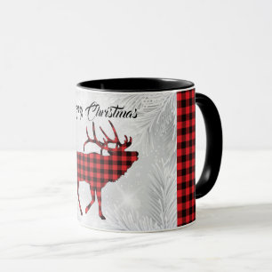 Taza de alce toro de cuadros rojos y negros