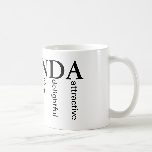 Taza de Amanda con las palabras para cada letra en (Derecha)