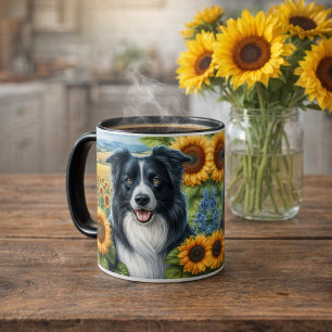 Taza de amantes de girasoles y perros Border Colli