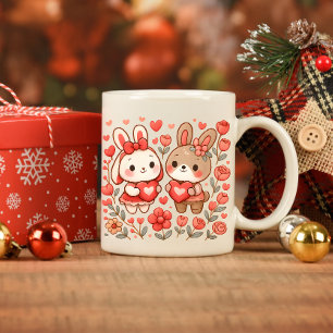 Taza de amor de adorable pareja de conejos