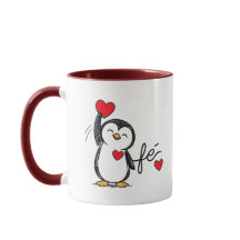 Taza de Amor de Pingüino Negro Adorable con Corazo