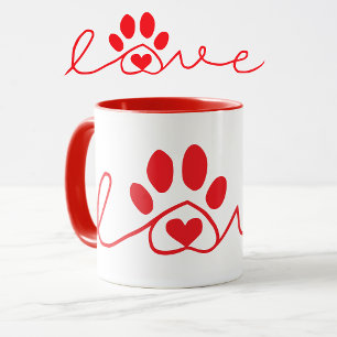 Taza de amor por los perros rojos y blancos