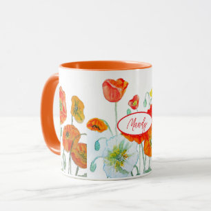 Taza de aquarela con patrón de flores de amapola r