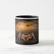 Taza de araña saltarina y calabazas de Halloween