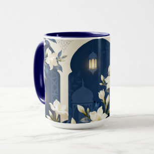 Taza de Arco Islámico Floral   Medianoche y Marfil