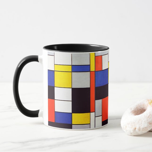 Taza de arte abstracto Neo-Plasticismo de Piet Mon (Con donut)