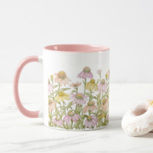 Taza de Arte Botánico Acuarela de Equináceas