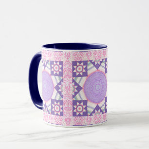 Taza de Arte con Cuadrado de Colcha Estrella Rosa