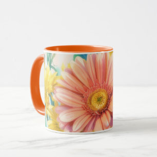 Taza de arte con flores color naranja Daisy