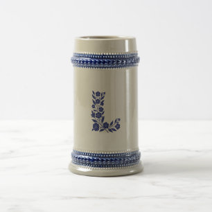 Taza de arte con monograma de letra L floral azul