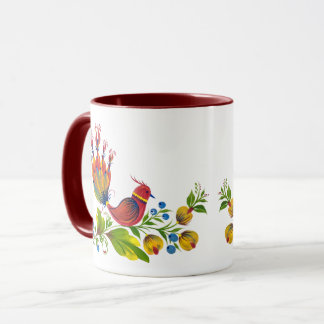 Taza de arte con pájaros decorativos con flores y