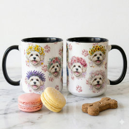 Taza de arte de acuarela Corona floral de perro ma