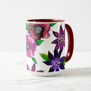 Taza de arte de acuarela de Anémona audaz y Clemát