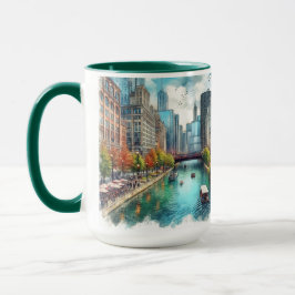 Taza de arte de acuarela del paseo marítimo de Chi