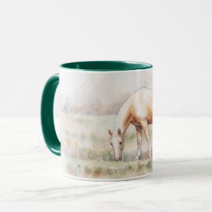 Taza de Arte de Caballo Palomino Pastando en Prado