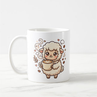 Taza de arte de café con corazón y oveja linda
