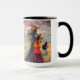 Taza de arte de fantasía de bruja de Halloween