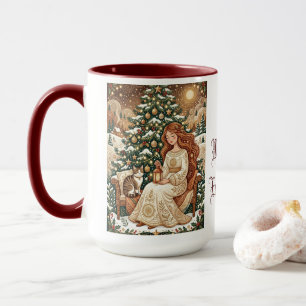 Taza de arte de gata de Navidad caprichosa doncell