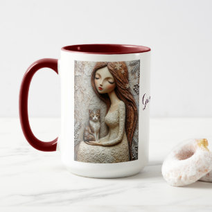 Taza de arte de gato de Navidad caprichosa Doncell