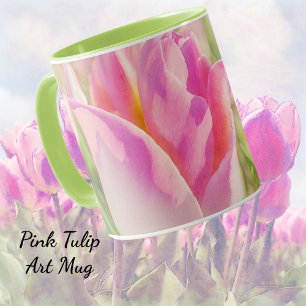 Taza de arte de jardín de flores de tulipán rosa