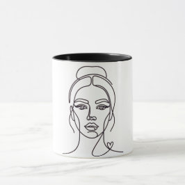 Taza de arte de línea de mujer abstracta minimalis