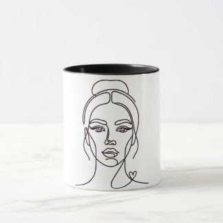 Taza de arte de línea de mujer abstracta minimalis