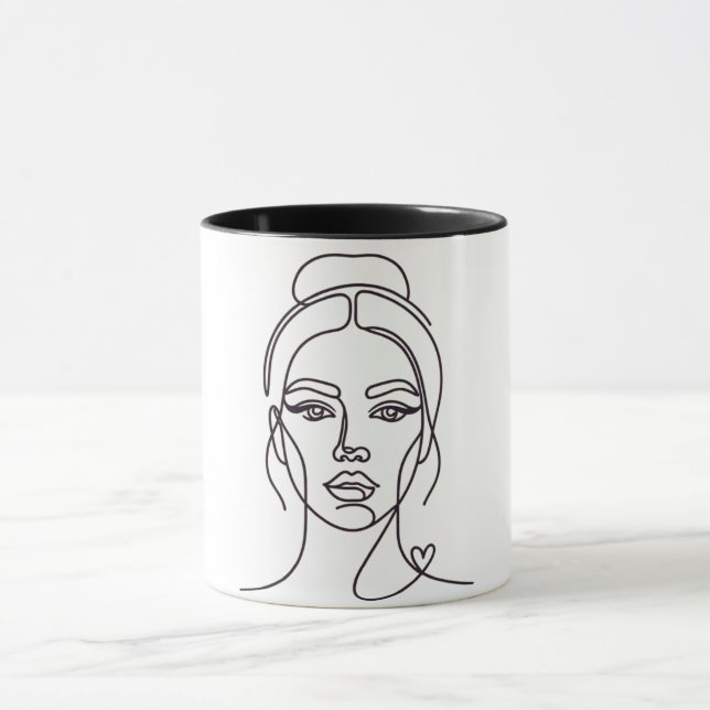 Taza de arte de línea de mujer abstracta minimalis (Centro)