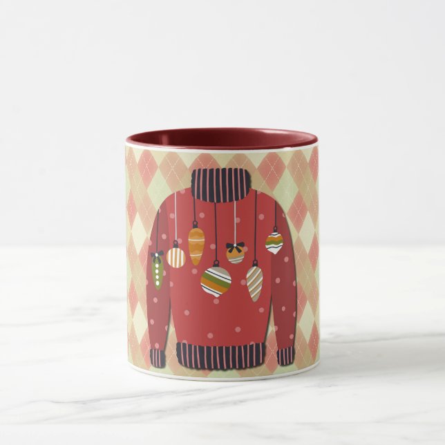 Taza de arte de suéter feo de Navidad roja (Centro)