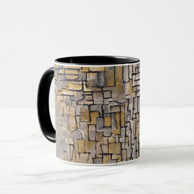 Taza de arte de transición cubista de Mondrian con (Anverso izquierdo)