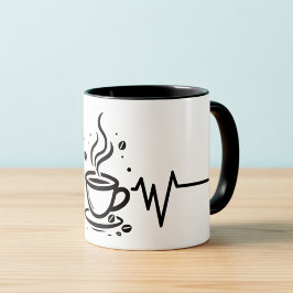 Taza de arte de una sola línea con ritmo cardíaco