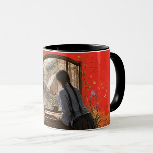 Taza de Arte de Ventana de Patio de Primavera Lluv (Anverso derecho)