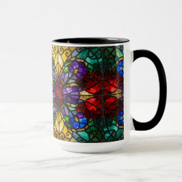 Taza de arte de vidrio emplomado floral de tonos j