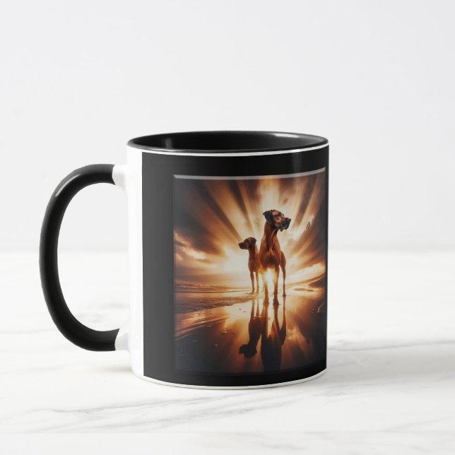 Taza de arte dúo de Rhodesian Ridgebacks Sunset Be (Izquierda)