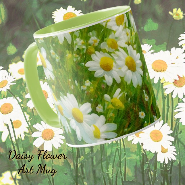 Taza de arte en el jardín de flores de primavera (Daisy flower garden art mug.)