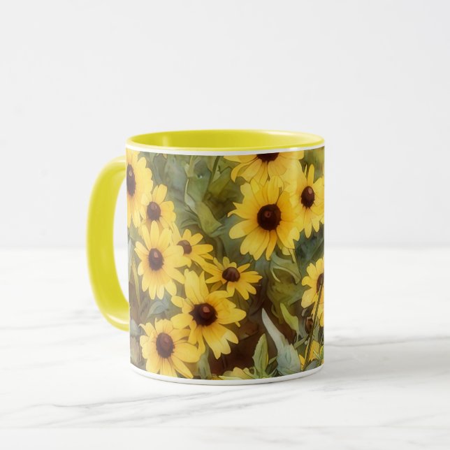Taza de arte floral de flores amarillas Daisy (Anverso izquierdo)