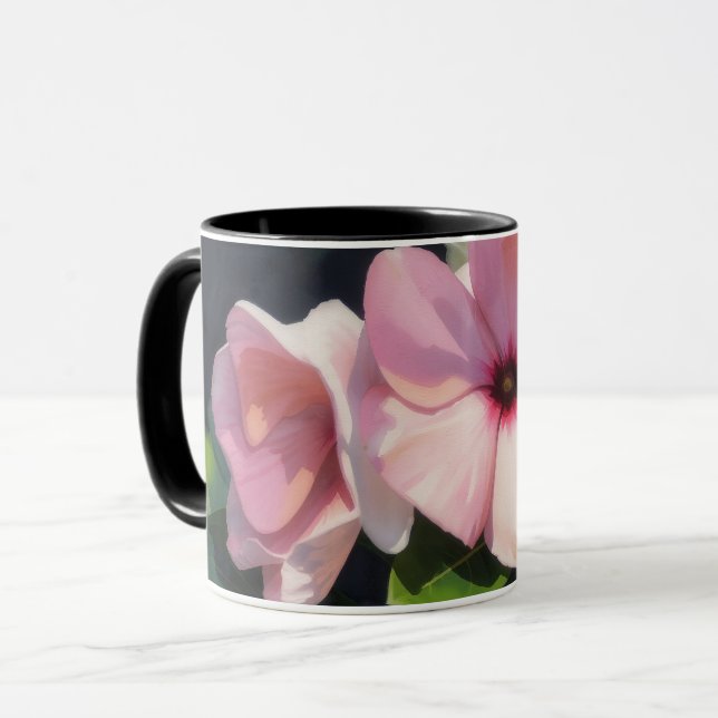 Taza de Arte Floral Flores de Jardín Rosadas (Anverso izquierdo)