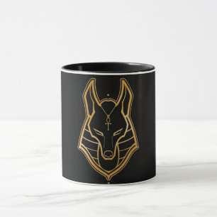 Taza de arte minimalista del chacal egipcio en oro