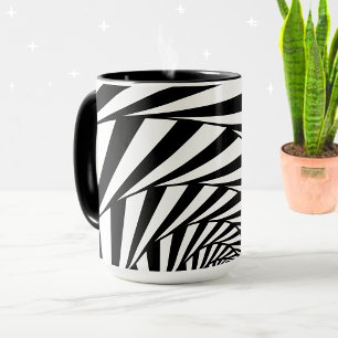 Taza de arte ondulado en blanco y negro abstracto