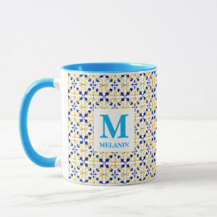 Taza de baldosas de acuarela boho – Nombre y monog