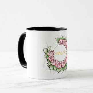 Taza de boda negra sofisticada con monograma - Mín