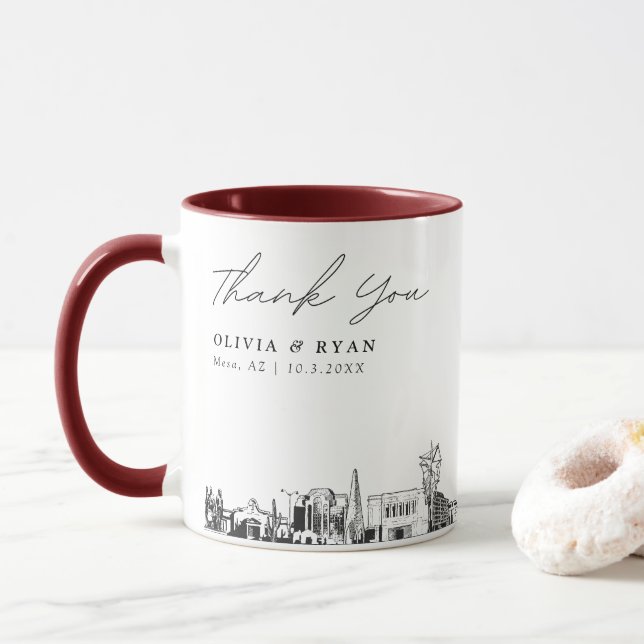 Taza de boda personalizada con dibujo simple de la (Con donut)