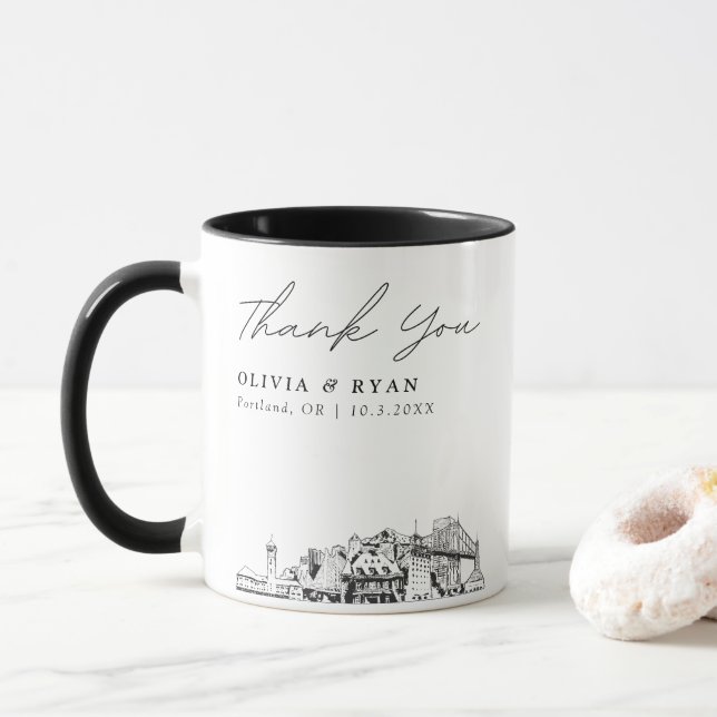 Taza de boda personalizada con simple boceto de la (Con donut)