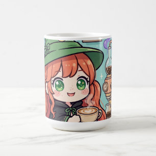Taza de bruja pelirroja kawaii Arte de café con le