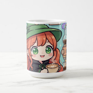 Taza de bruja pelirroja kawaii Arte de café con le