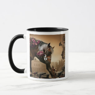 Taza de caballo steampunk con rosas