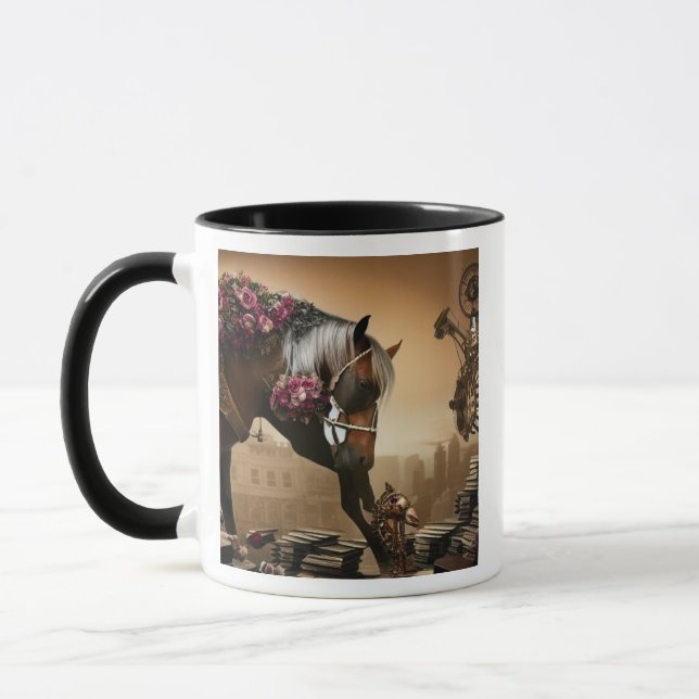 Taza de caballo steampunk con rosas (Izquierda)