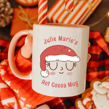 Taza de cacao caliente con sombrero de Santa perso